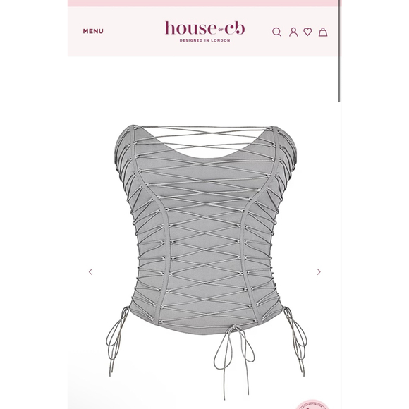 New House of CB Gray Mirabelle Smoke Lace Up Corset Crop Top S - Picture 4 of 6